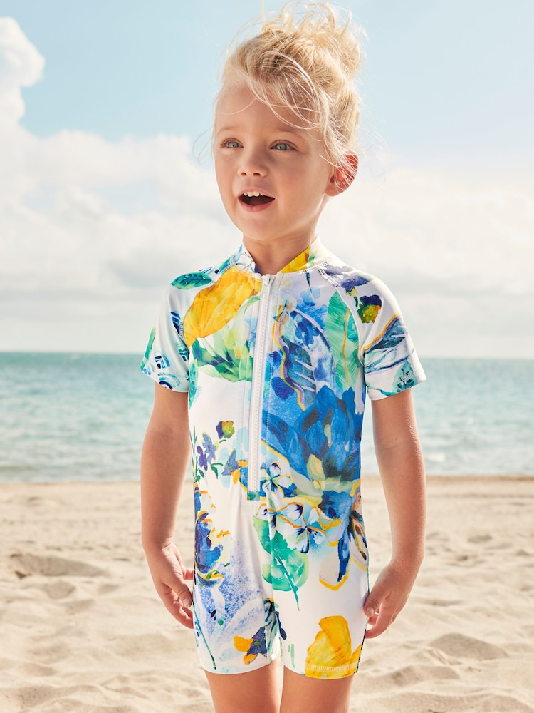 Blue/Ecru White Floral Sunsafe Swimsuit (3mths-7yrs) - Image 1 of 4