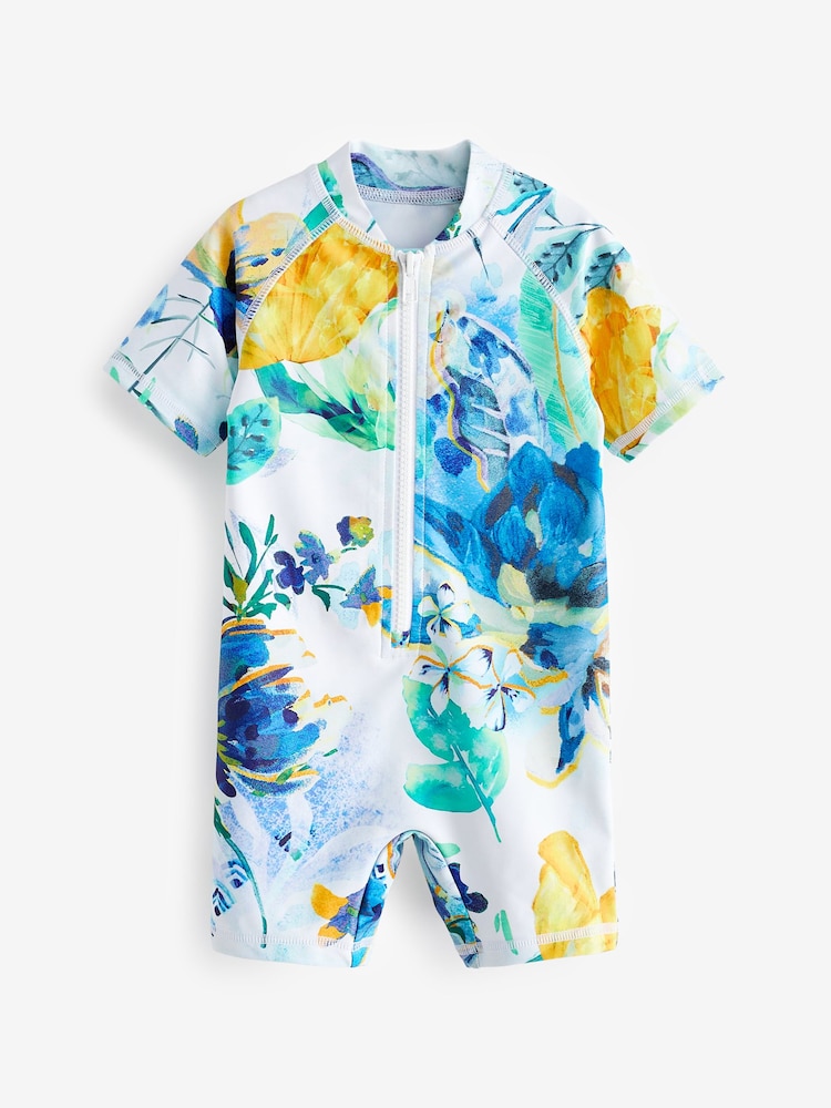 Blue/Ecru White Floral Sunsafe Swimsuit (3mths-7yrs) - Image 2 of 4