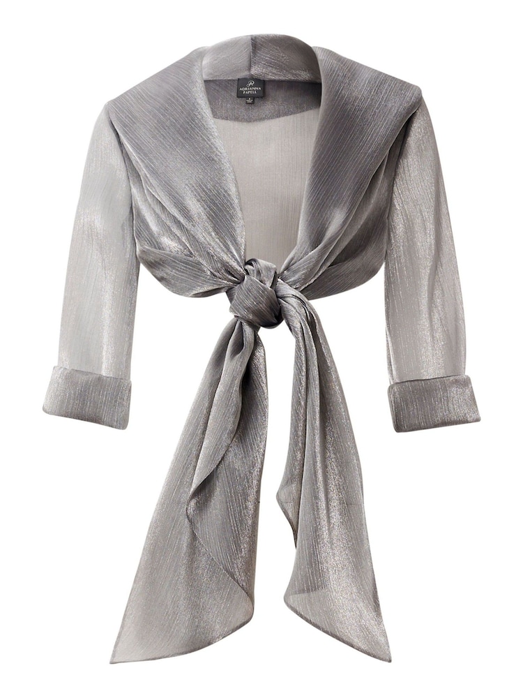 Adrianna Papell Silver Metallic Tie Front Cover-Up - Image 4 of 4