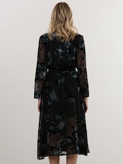 Religion Black Lux Velvet Midi Wrap Dress In Burn Out Floral Fabric - Image 2 of 6