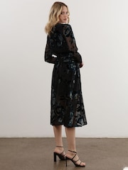 Religion Black Lux Velvet Midi Wrap Dress In Burn Out Floral Fabric - Image 4 of 6