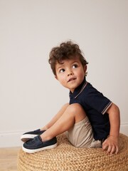 Navy Blue Woven Detail Contrast Sole Loafers - Image 2 of 9