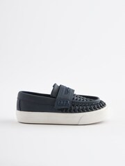 Navy Blue Woven Detail Contrast Sole Loafers - Image 5 of 9