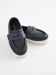 Navy Blue Woven Detail Contrast Sole Loafers - Image 6 of 9