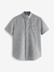 Grey Standard Collar Linen Blend Short Sleeve Shirt - Image 2 of 3