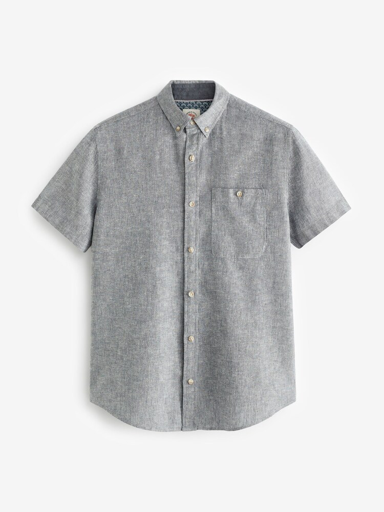 Grey Standard Collar Linen Blend Short Sleeve Shirt - Image 2 of 3