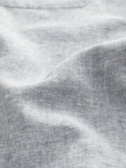 Grey Standard Collar Linen Blend Short Sleeve Shirt - Image 3 of 3