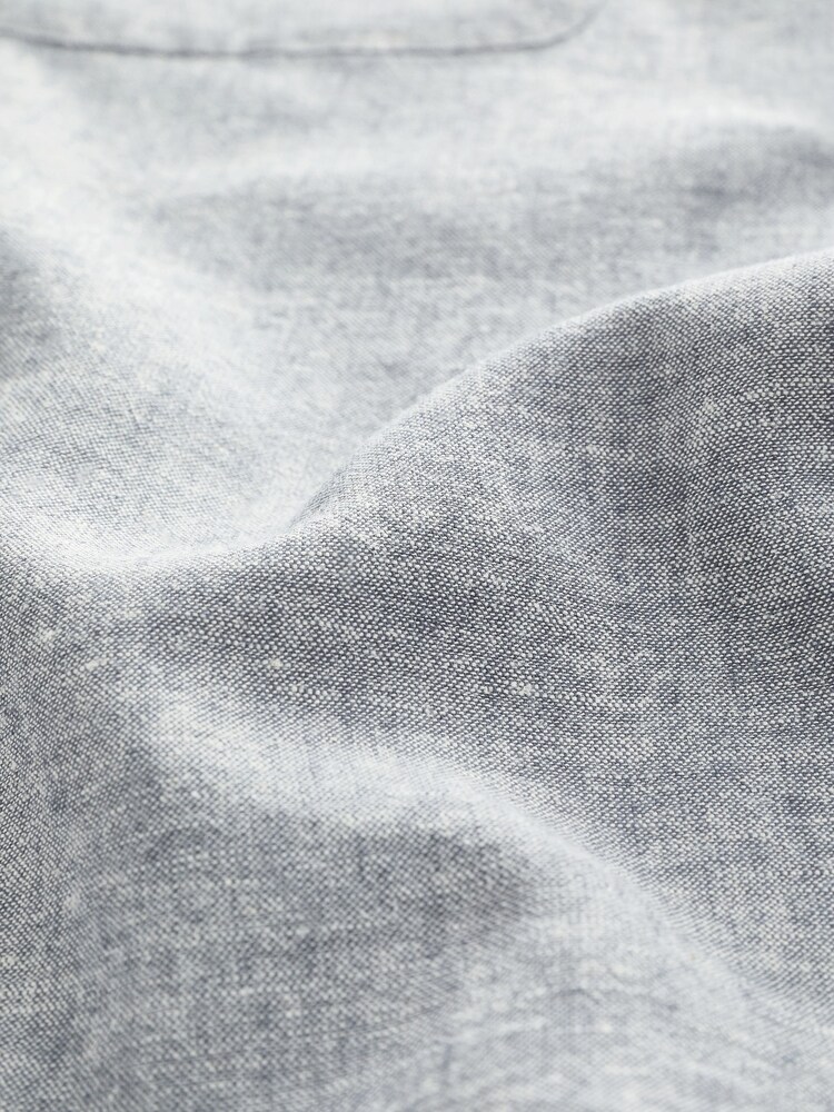 Grey Standard Collar Linen Blend Short Sleeve Shirt - Image 3 of 3