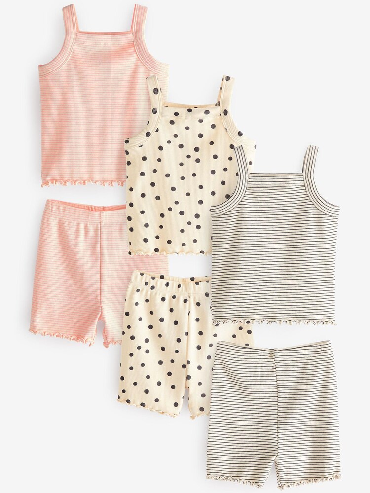 Светло-бежевый/розовый в горошек и в полоску - Cami Short Pyjamas 3 Pack (3-16yrs) - Изображение 2 из 3
