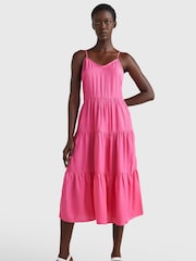 Tommy Hilfiger Pink Jacquard Flare Midi Dress - Image 1 of 6