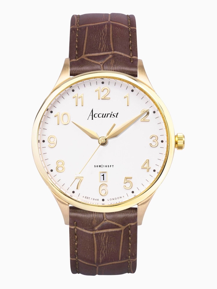 Accurist Mens Brown Classic Leather Strap Analogue Watch - Image 1 of 7