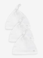 White 100% Cotton Tie Top Baby Hats 3 Pack (0-12mths) - Image 1 of 2