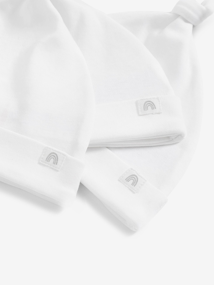 White 100% Cotton Tie Top Baby Hats 3 Pack (0-12mths) - Image 2 of 2