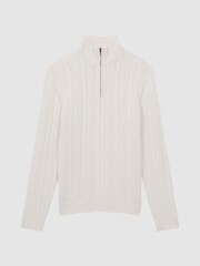 Reiss Ecru Bantham Cable Knit Half-Zip Funnel Neck Jumper - Image 2 of 4