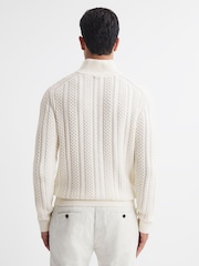Reiss Ecru Bantham Cable Knit Half-Zip Funnel Neck Jumper - Image 4 of 4