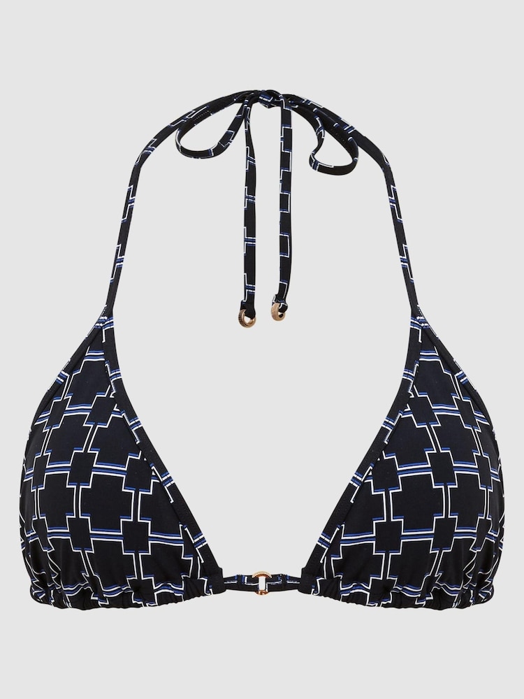 Reiss Black/White Nadia Printed Triangle Bikini Top - Image 2 of 6