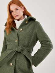 Monsoon Green Blair Bouclé Single Breasted Belt Coat - Image 5 of 6