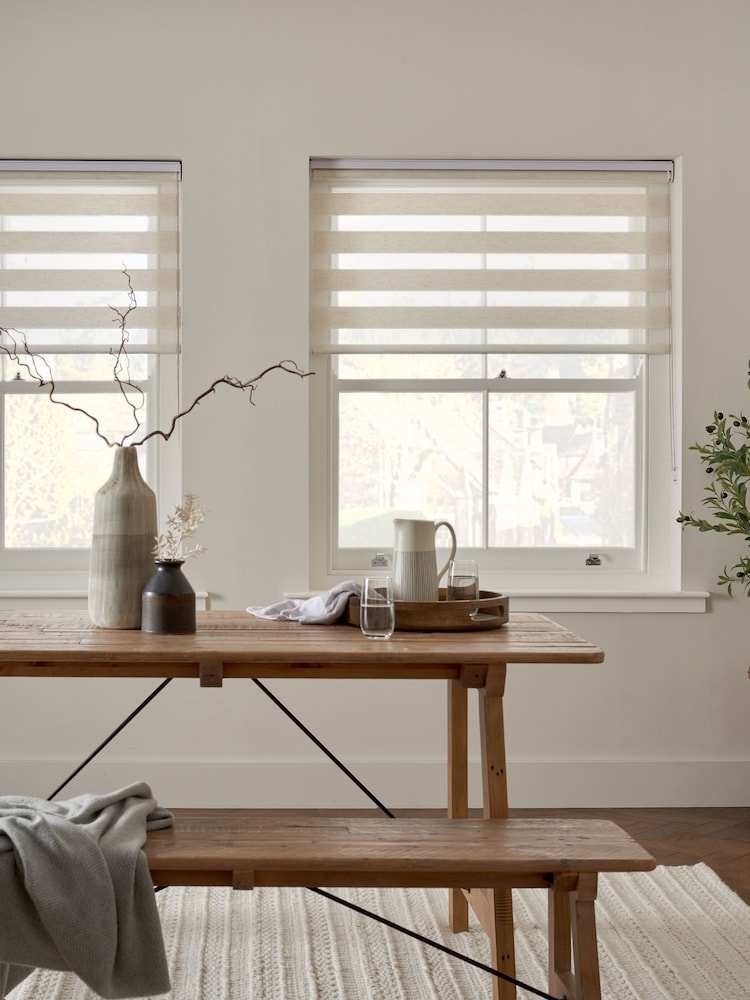 Natural Cream Ready Made Woven Day And Night Zebra Roller Blinds - Image 1 of 7