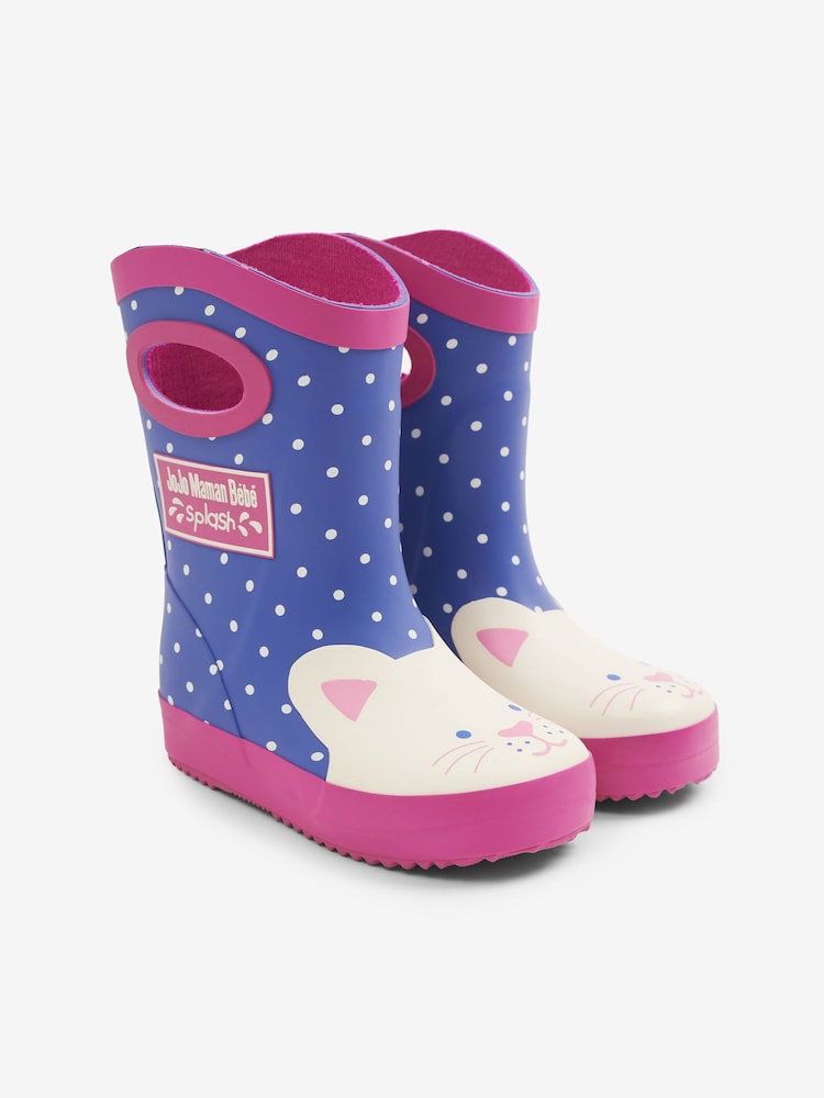 JoJo Maman Bébé Cornflower Cat Wellies with Handle - Image 1 of 4