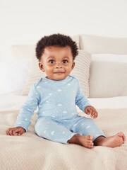 The White Company Blue Organic Cotton Cloud Print Sleepsuit - Image 1 of 4