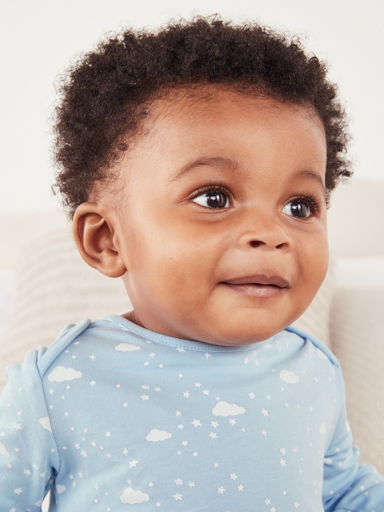 The White Company Blue Organic Cotton Cloud Print Sleepsuit - Image 2 of 4