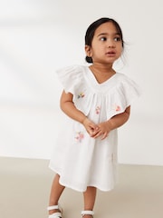 White Embroidered Cotton Ruffle Dress (3mths-8yrs) - Image 1 of 6