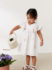 White Embroidered Cotton Ruffle Dress (3mths-8yrs) - Image 2 of 6