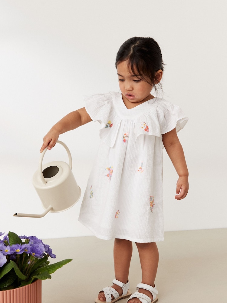 White Embroidered Cotton Ruffle Dress (3mths-8yrs) - Image 2 of 6