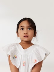 White Embroidered Cotton Ruffle Dress (3mths-8yrs) - Image 4 of 6