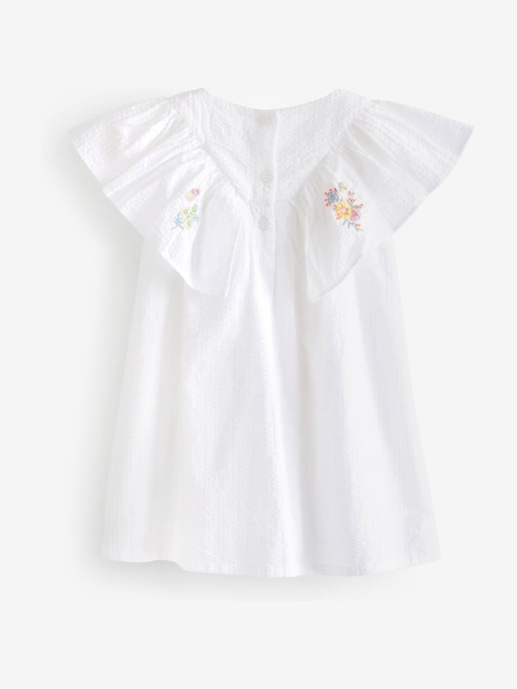 White Embroidered Cotton Ruffle Dress (3mths-8yrs) - Image 6 of 6