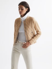 Reiss Camel Ayla Hybrid Zip Through Quilted Jumper - Image 1 of 7