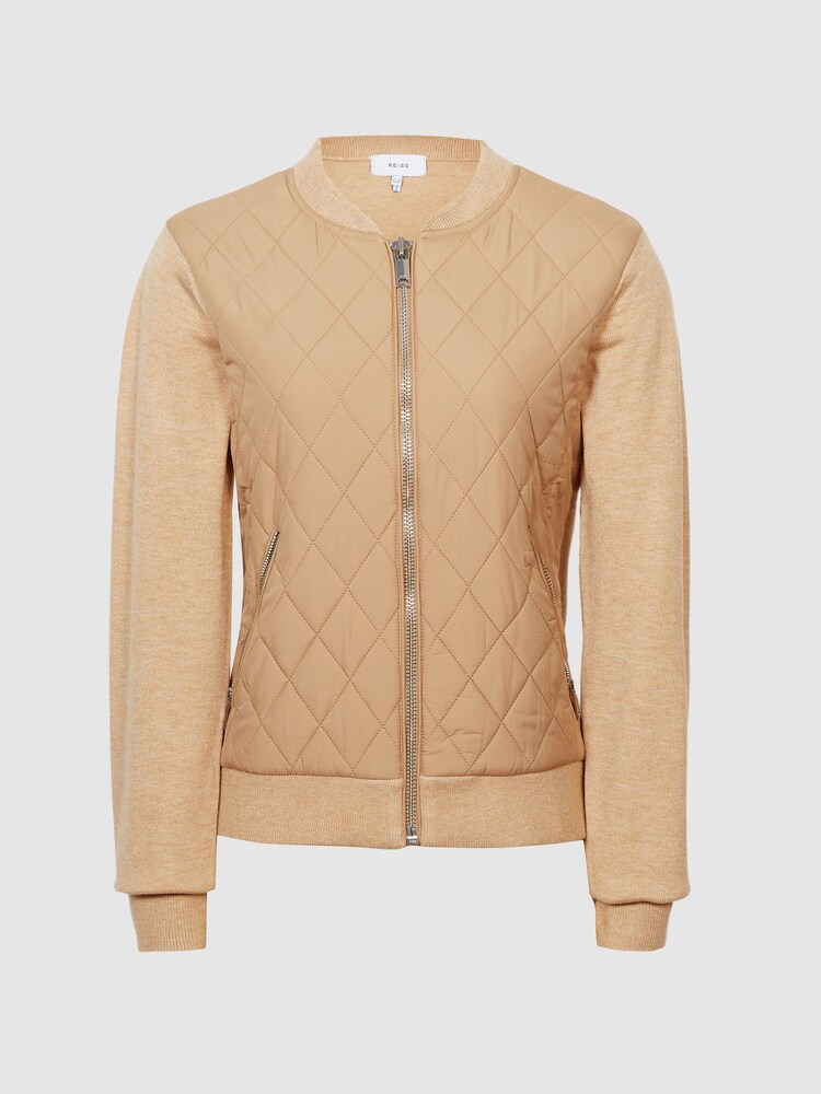 Reiss Camel Ayla Hybrid Zip Through Quilted Jumper - Image 2 of 7 Reiss Camel Ayla Hybrid Zip Through Quilted Jumper - Image 2 of 7