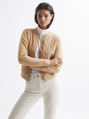 Reiss Camel Ayla Hybrid Zip Through Quilted Jumper - Image 6 of 7