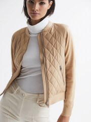 Reiss Camel Ayla Hybrid Zip Through Quilted Jumper - Image 7 of 7
