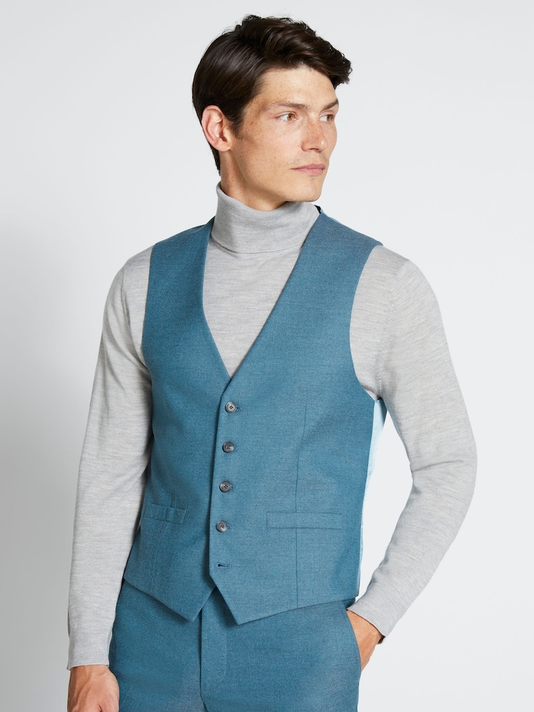 MOSS Blue Flannel Slim Fit Suit Waistcoat - Image 1 of 3