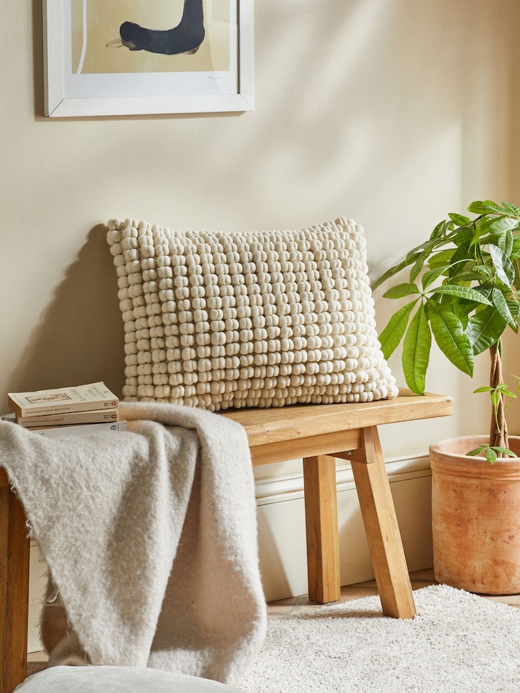 Natural 40 x 59cm Global Bobble 100% Cotton Cushion - Image 1 of 5