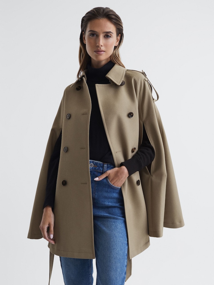 Reiss Neutral Mathilde Trench Wool Blend Cape - Image 1 of 6