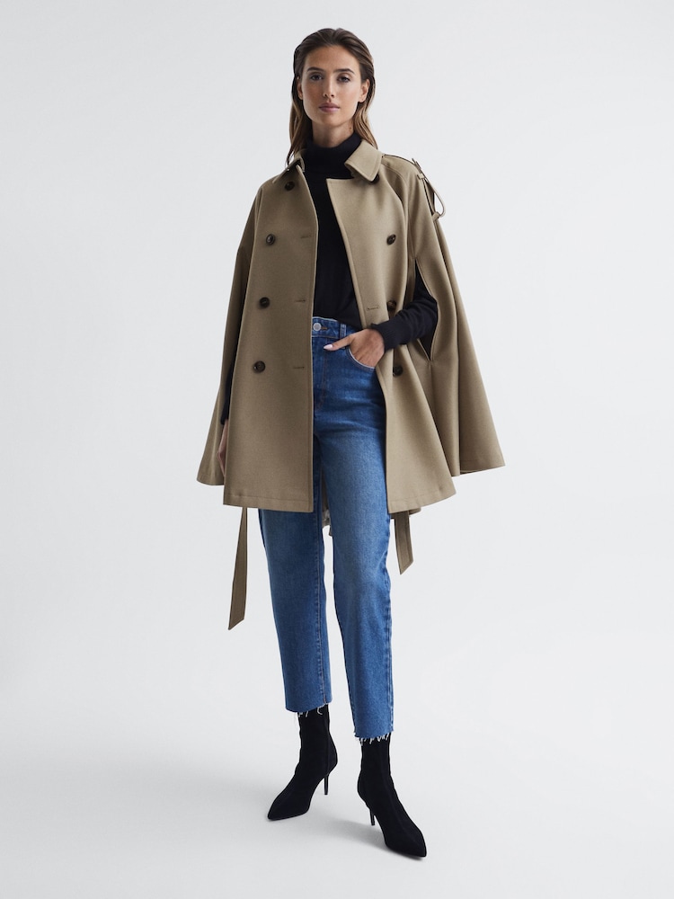 Reiss Neutral Mathilde Trench Wool Blend Cape - Image 6 of 6