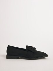 Simply Be Black Extra Wide Fit Classic Loafers With Bow Trim - Image 1 of 3