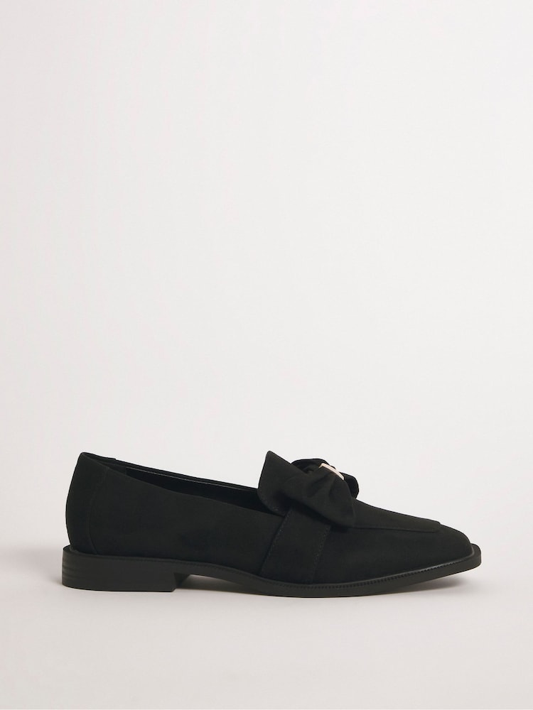 Simply Be Black Extra Wide Fit Classic Loafers With Bow Trim - Image 1 of 3