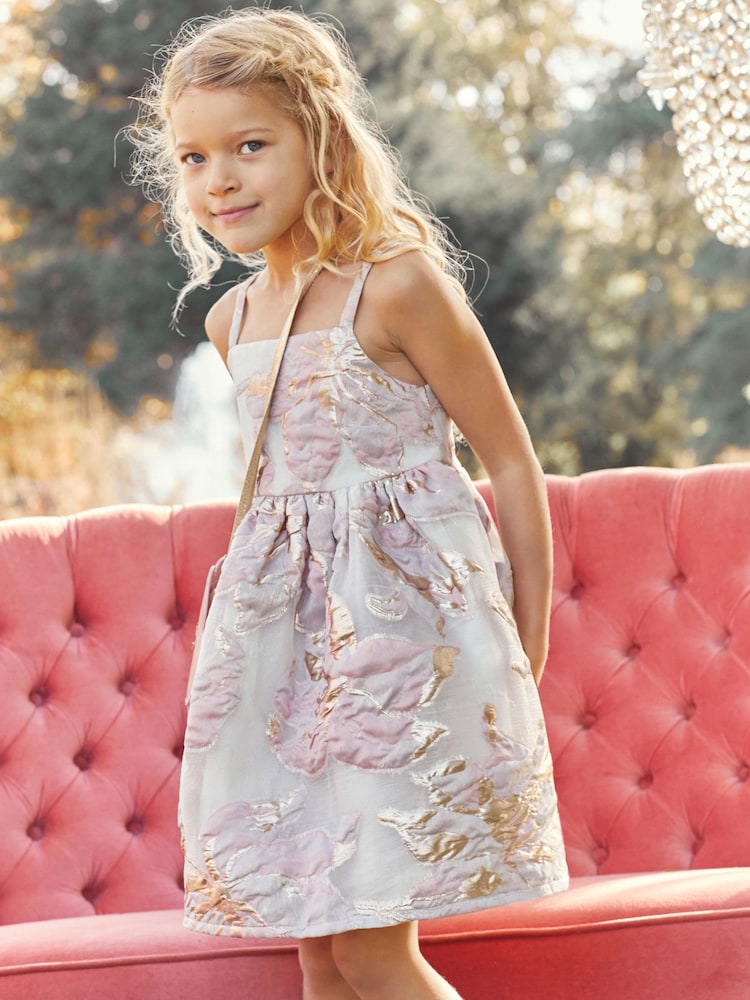 Pink/Gold Floral Jacquard Party Dress (6-16yrs) - Image 1 of 5
