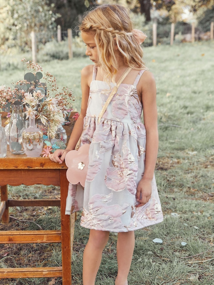 Pink/Gold Floral Jacquard Party Dress (6-16yrs) - Image 2 of 5