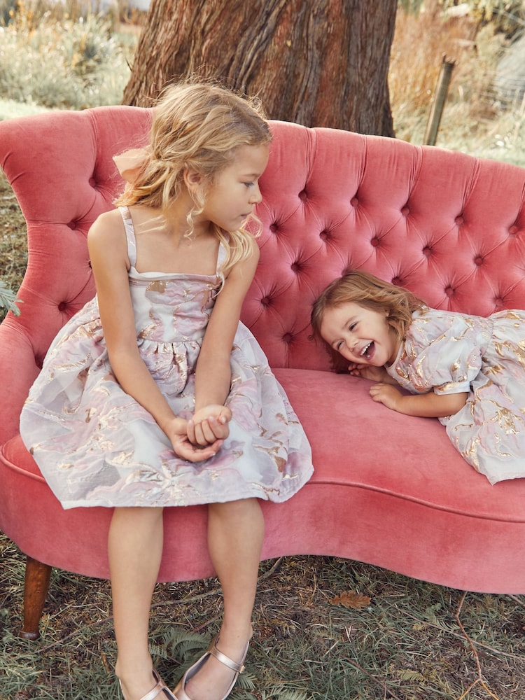 Pink/Gold Floral Jacquard Party Dress (6-16yrs) - Image 5 of 5