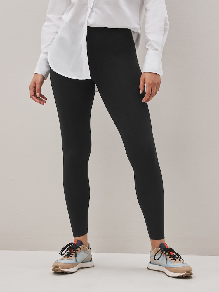 Black High Waist Cotton Leggings - Image 1 of 4