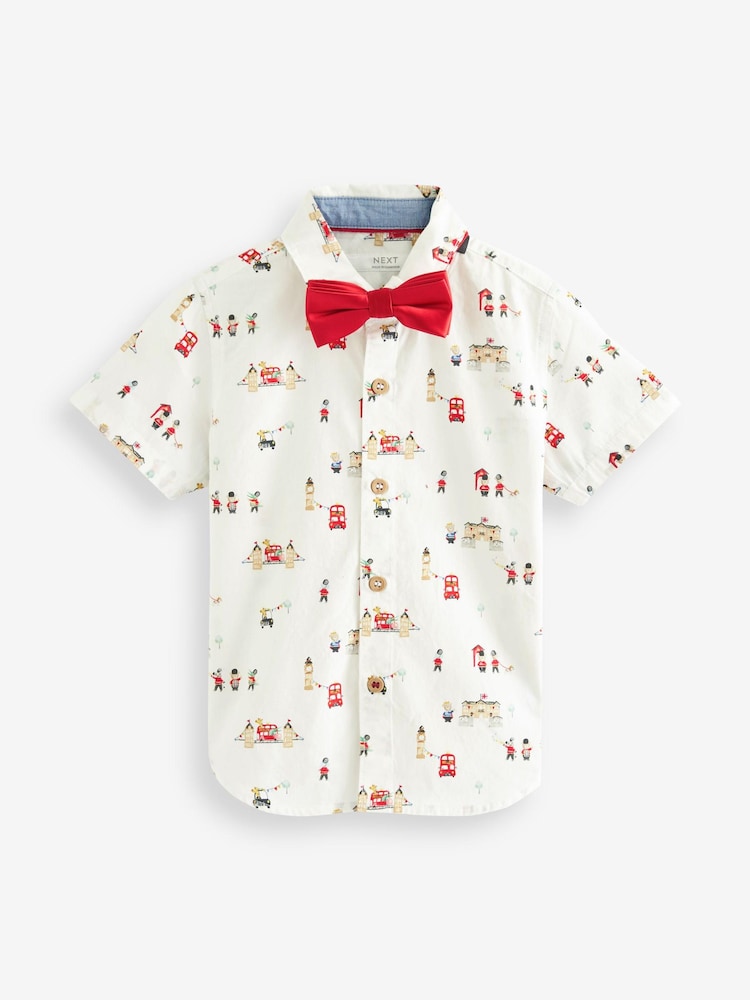 White London Print Short Sleeve Shirt & Bow Tie Set (3mths-7yrs) - Image 1 of 2