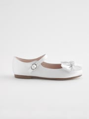 White Satin (Stain Resistant) Bow Standard Fit (F) Square Toe Mary Jane Occasion Shoes - Image 1 of 5