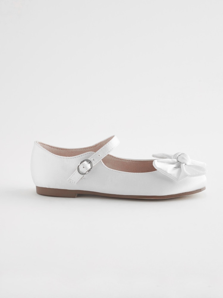White Satin (Stain Resistant) Bow Standard Fit (F) Square Toe Mary Jane Occasion Shoes - Image 1 of 5