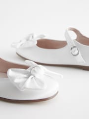 White Satin (Stain Resistant) Bow Standard Fit (F) Square Toe Mary Jane Occasion Shoes - Image 3 of 5