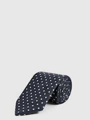 Reiss Airforce Blue Mars Silk Polka Dot Tie - Image 1 of 5