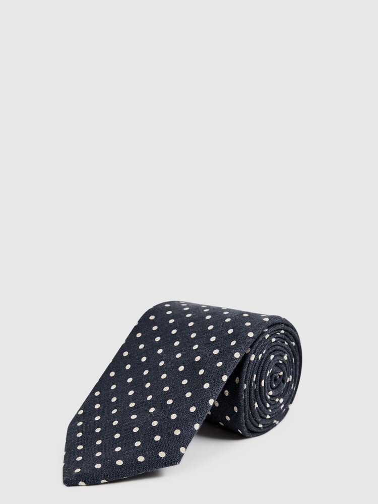 Reiss Airforce Blue Mars Silk Polka Dot Tie - Image 1 of 5